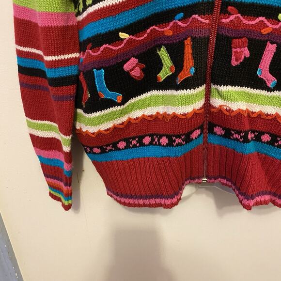 Vintage Christmas Ugly Knit Sweater Women MP Ramie Cotton Colorful FullZip Cozy - Picture 9 of 9